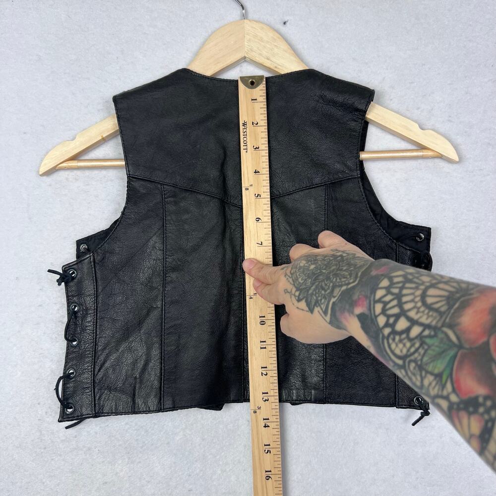 EUC VTG Kid Toddler Large Unisex Black Leather Traditional Motorcycle Biker Vest - Picture 9 of 9